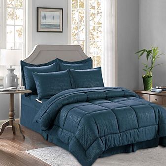 Elegant Comfort 8 pc Leaves Comforter Set- Includes 4 pc Sheet Set With Double Sided Storage Pockets