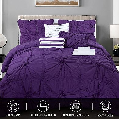 Elegant Comfort 12-pc Amy Oversized Comforter Set Includes 6-pc Sheet Set With Sided Storage Pockets
