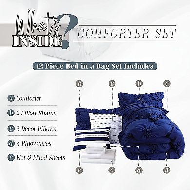 Elegant Comfort 12-pc Amy Oversized Comforter Set Includes 6-pc Sheet Set With Sided Storage Pockets