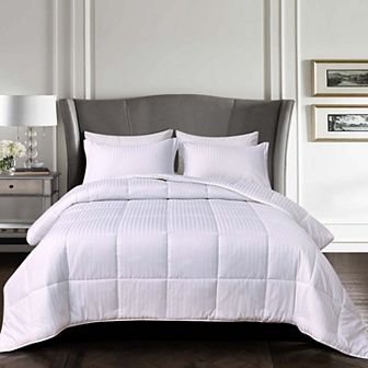Elegant Comfort 3 pc Stripe 100% Cotton Comforter Set - Box Stitched Duvet Insert With 4 Corner Tabs