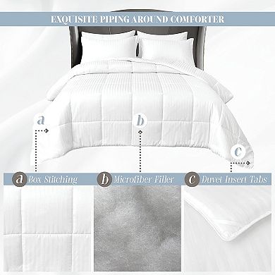 Elegant Comfort 3-pc Stripe 100% Cotton Comforter Set - Box Stitched Duvet Insert With 4 Corner Tabs