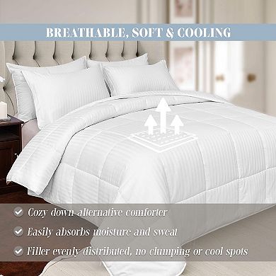 Elegant Comfort 3-pc Stripe 100% Cotton Comforter Set - Box Stitched Duvet Insert With 4 Corner Tabs