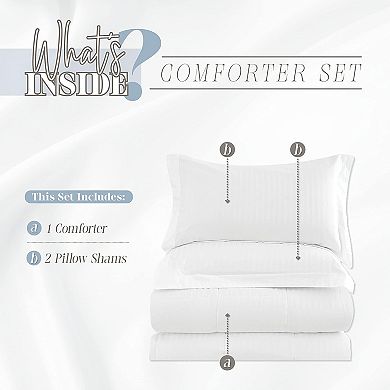 Elegant Comfort 3-pc Stripe 100% Cotton Comforter Set - Box Stitched Duvet Insert With 4 Corner Tabs