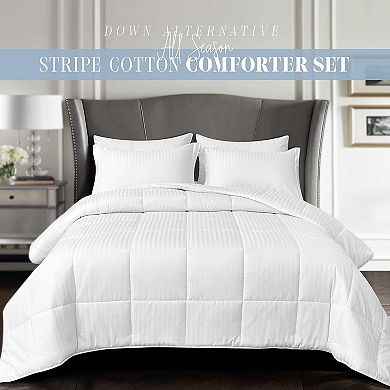 Elegant Comfort 3-pc Stripe 100% Cotton Comforter Set - Box Stitched Duvet Insert With 4 Corner Tabs
