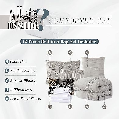 Elegant Comfort 12-pc Ella Pintuck Comforter Set, Includes 6-pc Sheet Set With Sided Storage Pockets
