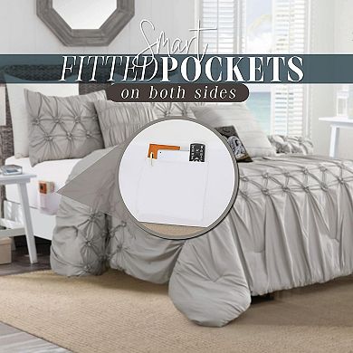 Elegant Comfort 12-pc Ella Pintuck Comforter Set, Includes 6-pc Sheet Set With Sided Storage Pockets