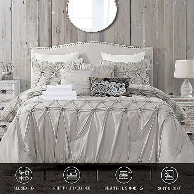 Elegant Comfort 12-pc Ella Pintuck Comforter Set, Includes 6-pc Sheet Set With Sided Storage Pockets