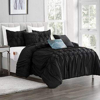 Elegant Comfort 12 pc Ella Pintuck Comforter Set, Includes 6 pc Sheet Set With Sided Storage Pockets