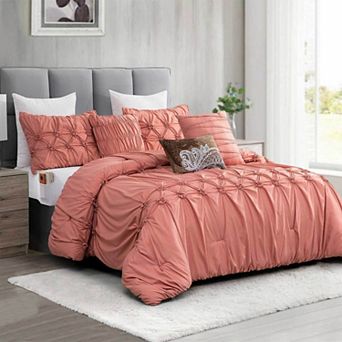 Elegant Comfort 12 pc Ella Pintuck Comforter Set, Includes 6 pc Sheet Set With Sided Storage Pockets