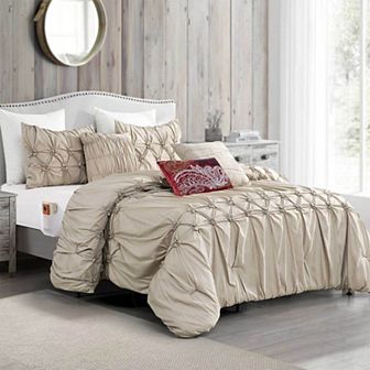 Elegant Comfort 12 pc Ella Pintuck Comforter Set, Includes 6 pc Sheet Set With Sided Storage Pockets