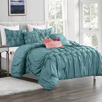 Elegant Comfort 12 pc Ella Pintuck Comforter Set, Includes 6 pc Sheet Set With Sided Storage Pockets