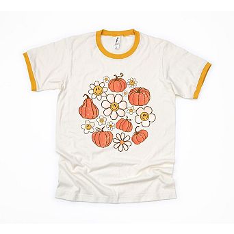 Circle Pumpkin Flowers Ringer Tee