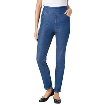 Woman Within Plus Size Tall Slim-Leg Pull-On Gap-Free Stretch-Denim Jeans