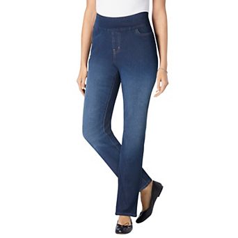 Woman Within Plus Size Tall Pull-On Straight-Leg Gap-Free Stretch Denim Jeans