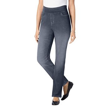 Woman Within Plus Size Tall Pull-On Straight-Leg Gap-Free Stretch Denim Jeans