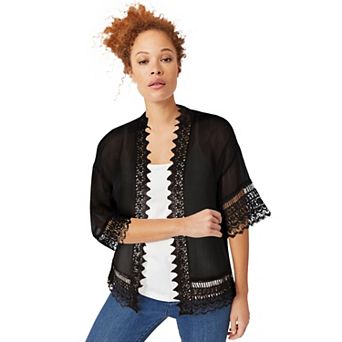 ellos Plus Size Sheer Lace Trim wrap Cardigan