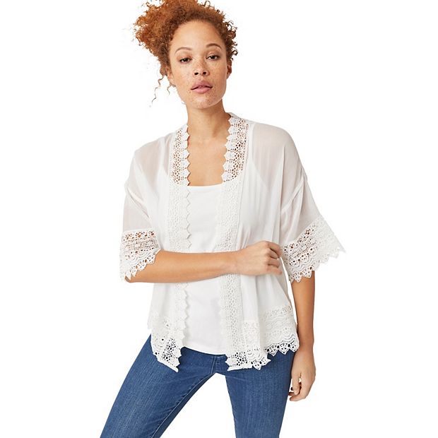 Ellos Women s Plus Size Sheer Lace Trim Kimono Cardigan