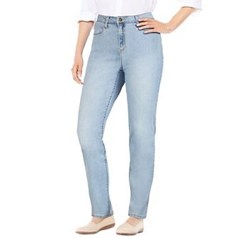 Woman Within Plus Size Tall Straight-Leg Stretch Comfort Denim Five-Pocket Jeans