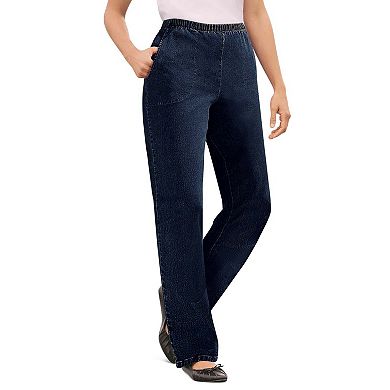 Woman Within Plus Size Tall Straight Leg Fineline Pull-On Stretch Denim Jeans