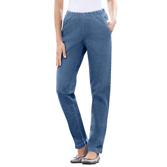 Woman Within Plus Size Tall Straight Leg Fineline Pull-On Stretch Denim Jeans