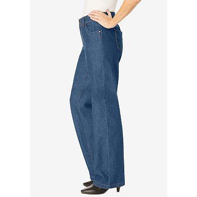 Woman Within Plus Size Tall Perfect Wide-Leg All-Cotton Denim Five-Pocket Jeans