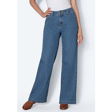Woman Within Plus Size Tall Perfect Wide-Leg All-Cotton Denim Five-Pocket Jeans