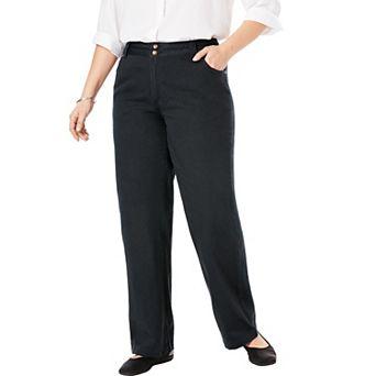 Woman Within Plus Size Tall Perfect Wide-Leg All-Cotton Denim Five-Pocket Jeans