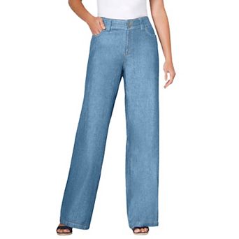 Woman Within Plus Size Tall Perfect Wide-Leg All-Cotton Denim Five-Pocket Jeans