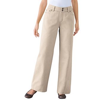 Woman Within Plus Size Tall Perfect Wide-Leg All-Cotton Denim Five-Pocket Jeans