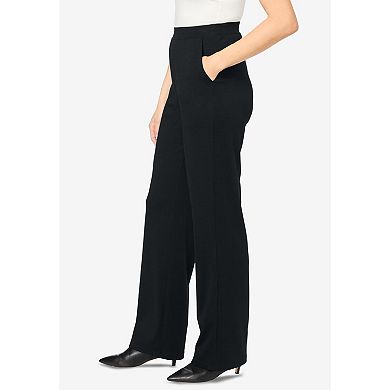 Woman Within Plus Size Tall Stretch Ponte Knit Pull-On Wide-Leg Pants
