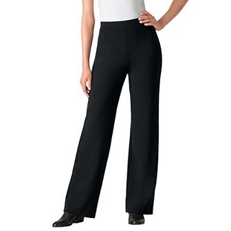 Woman Within Plus Size Tall Stretch Ponte Knit Pull-On Wide-Leg Pants