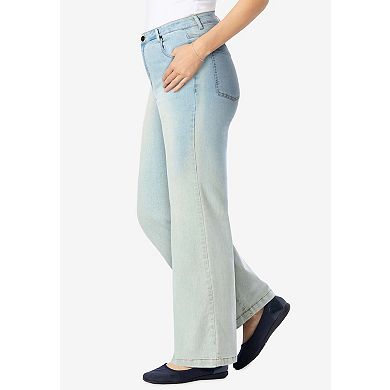 Woman Within Plus Size Tall Stretch Denim Wide-Leg Five-Pocket Jeans