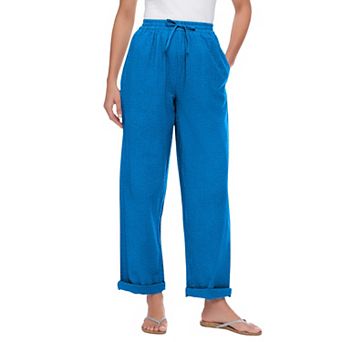 Woman Within Plus Size Tall Seersucker Pull-On Elastic-Waist Pants