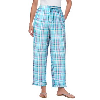Woman Within Plus Size Tall Seersucker Pull-On Elastic-Waist Pants