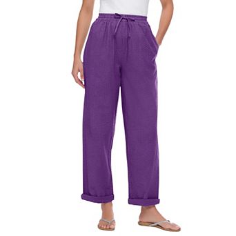 Woman Within Plus Size Tall Seersucker Pull-On Elastic-Waist Pants