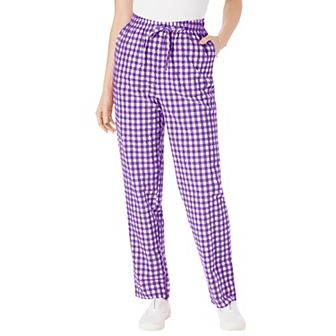 Woman Within Plus Size Tall Seersucker Pull-On Elastic-Waist Pants