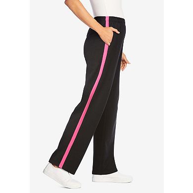 Woman Within Plus Size Tall Cotton French Terry Straight-Leg Pull-On Side-Stripe Pants