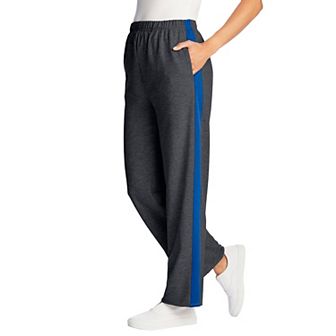 Woman Within Plus Size Tall Cotton French Terry Straight-Leg Pull-On Side-Stripe Pants