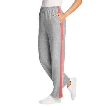 Woman Within Plus Size Tall Cotton French Terry Straight-Leg Pull-On Side-Stripe Pants