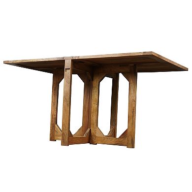 62 Inch Rectangular Dining Table, Handcrafted Natural Mango Wood with Magnetic Catchers