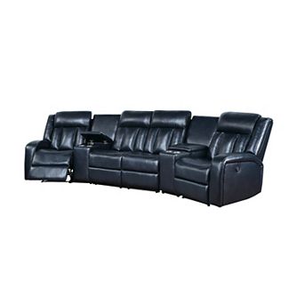 Max 5 pc Manual Recliner Sectional Set, Vegan Faux Leather, Navy Blue