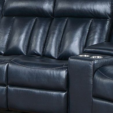Max 5 Piece Manual Recliner Sectional Set, Vegan Faux Leather, Navy Blue