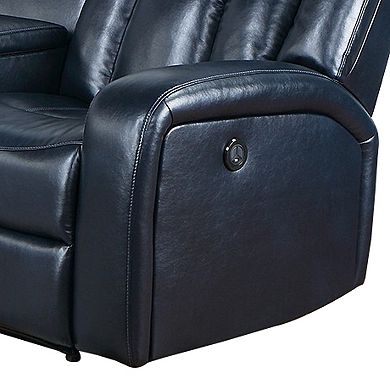 Max 5 Piece Manual Recliner Sectional Set, Vegan Faux Leather, Navy Blue
