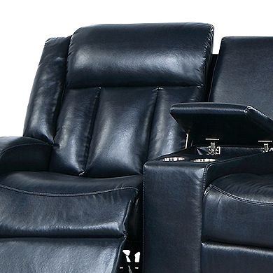 Max 5 Piece Manual Recliner Sectional Set, Vegan Faux Leather, Navy Blue
