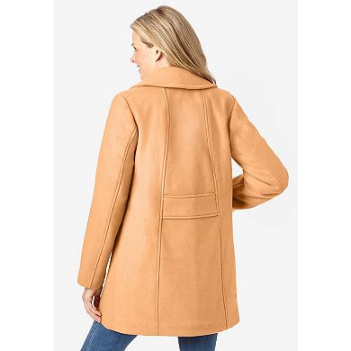 Woman Within Plus Size Wool-Blend Double-Breasted Peacoat