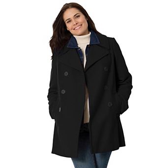 Woman Within Plus Size Wool-Blend Double-Breasted Peacoat