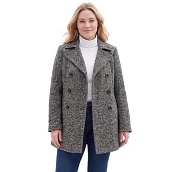 Woman Within Plus Size Wool-Blend Double-Breasted Peacoat