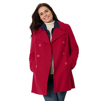 Woman Within Plus Size Wool-Blend Double-Breasted Peacoat