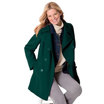Woman Within Plus Size Wool-Blend Double-Breasted Peacoat