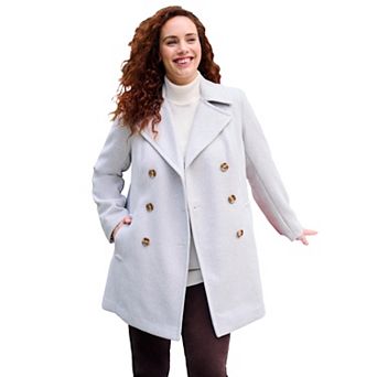 Woman Within Plus Size Wool-Blend Double-Breasted Peacoat